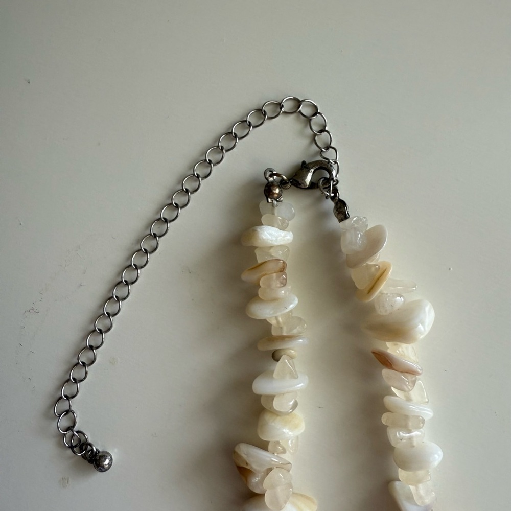 Free People Cream Shell Bead Necklace with Blue Stone Cross Pendant - Picture 3 of 3